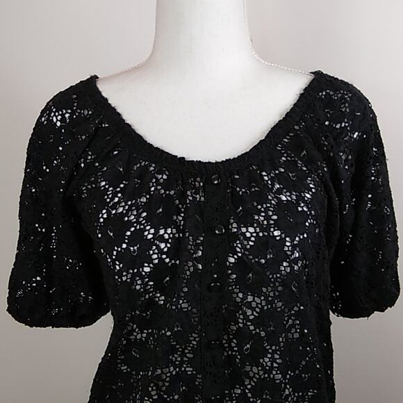 French Laundry Women's Black Lace Top Tie Waist M - Picture 2 of 7